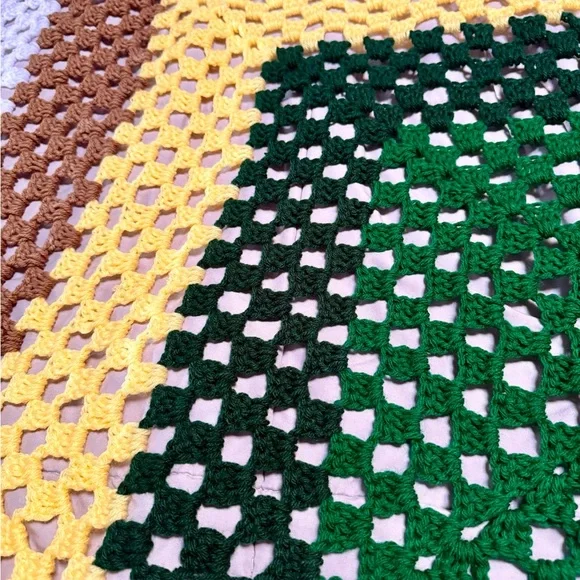 Handmade granny square Crochet afghan in Greens,butterYellow,earthy tones, boho